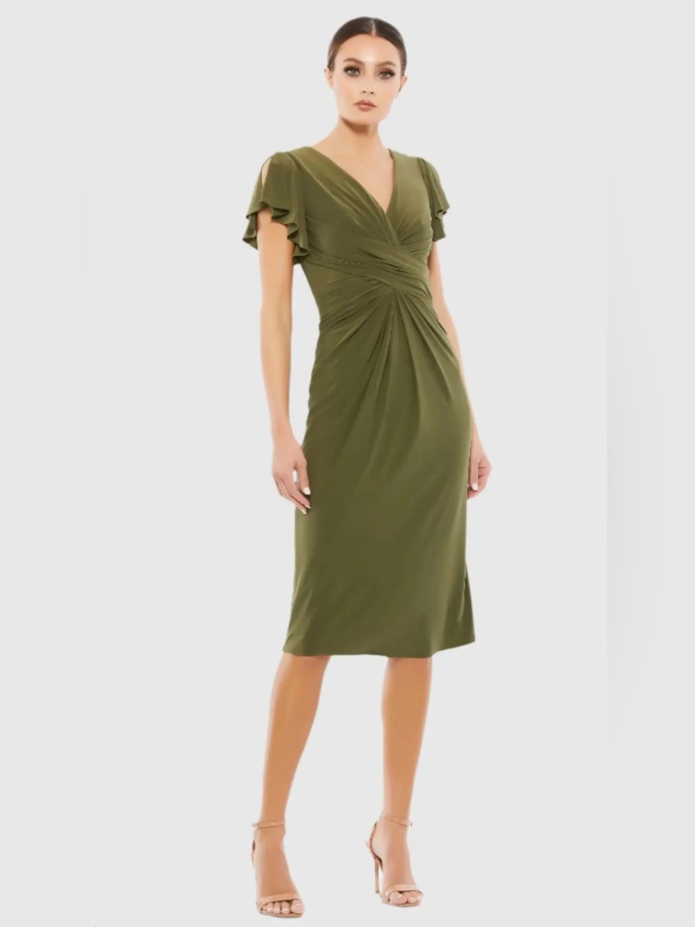 MAC DUGGAL | Flounce Sleeve Midi Dress